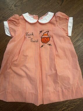 Orange Gingham 'Trick or Treat' Pumpkin Dress for Girls